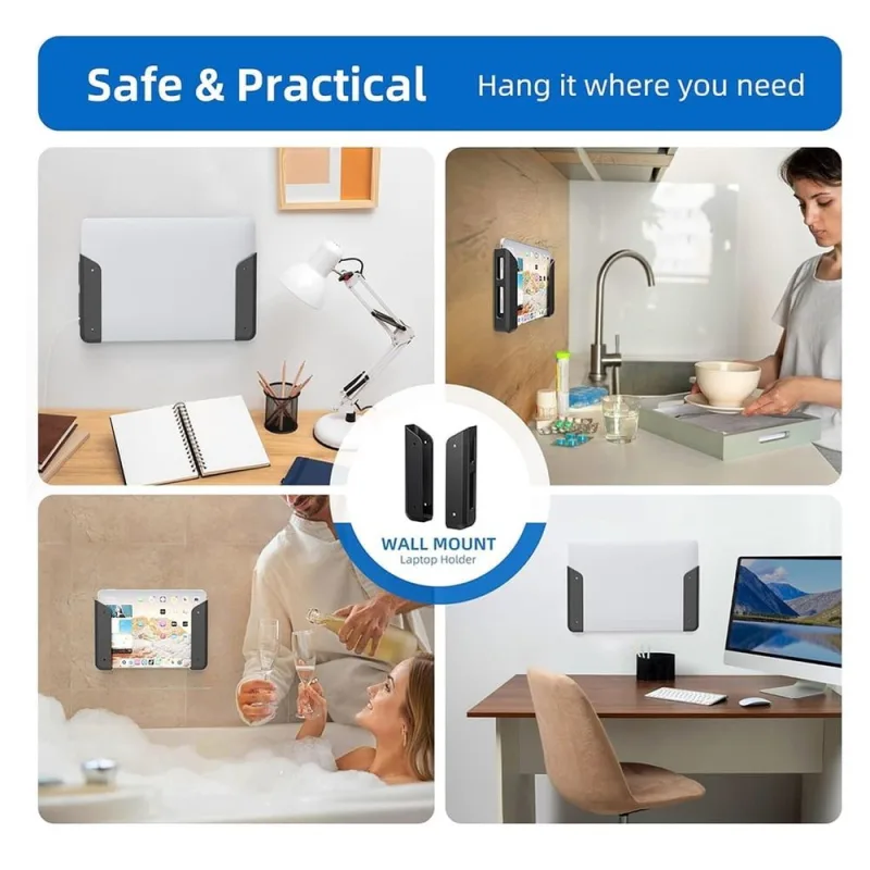 2pcs Wall & Under Desk Laptop Mount Holder,Anti-Scratch Pads,Universal for Keyboards,Tablets&More