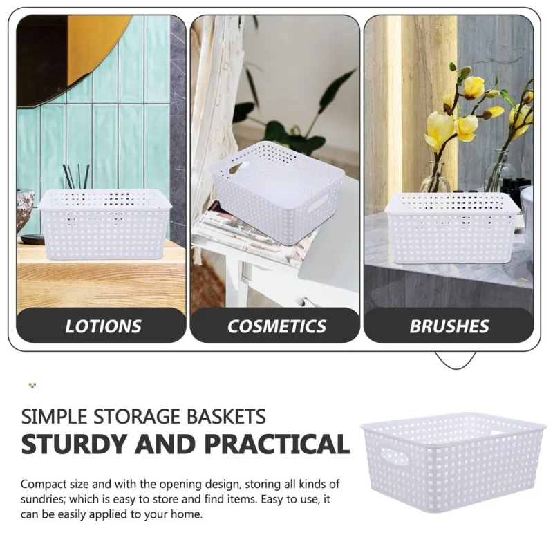 2-Pack White Plastic Storage Baskets for Kitchen, Office, Home Organization and Sundries Storage Containers