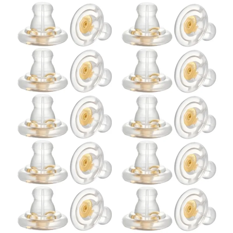 10 Pairs Silicone Earring Backs, 18K Gold Transparent Earring Backs Replacements for Heavy Earrings, Hypoallergenic and Comfortable