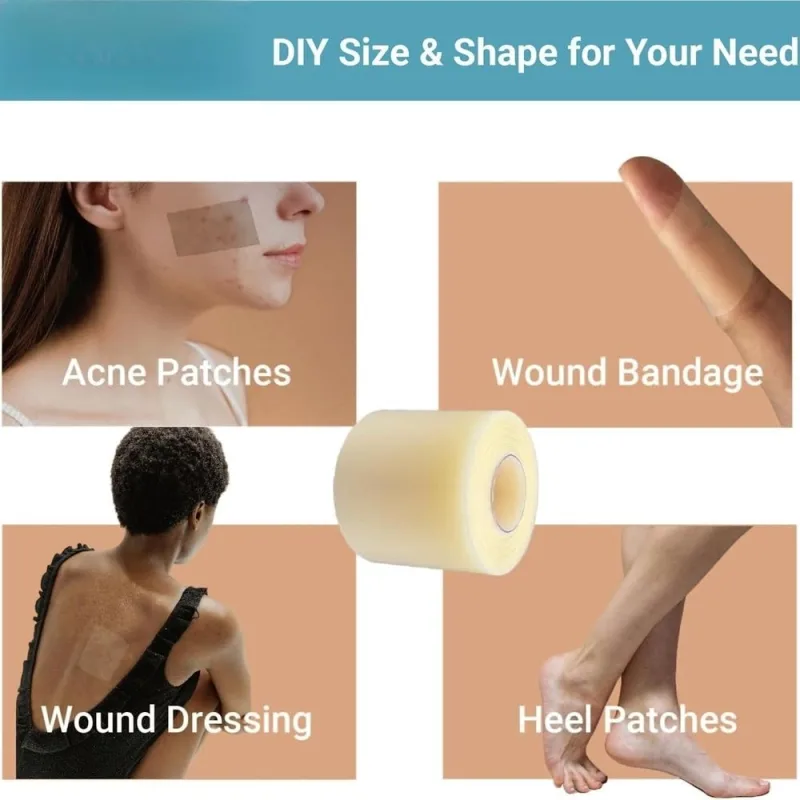 2Pcs Hydrocolloid Roll for Wound Care, 2in x 16ft Hydrocolloid Patch Bandages with Self-Adhesive, Ultra Absorbent, Flexible & Waterproof, Cut-to-Size, First Aid Kit Essential