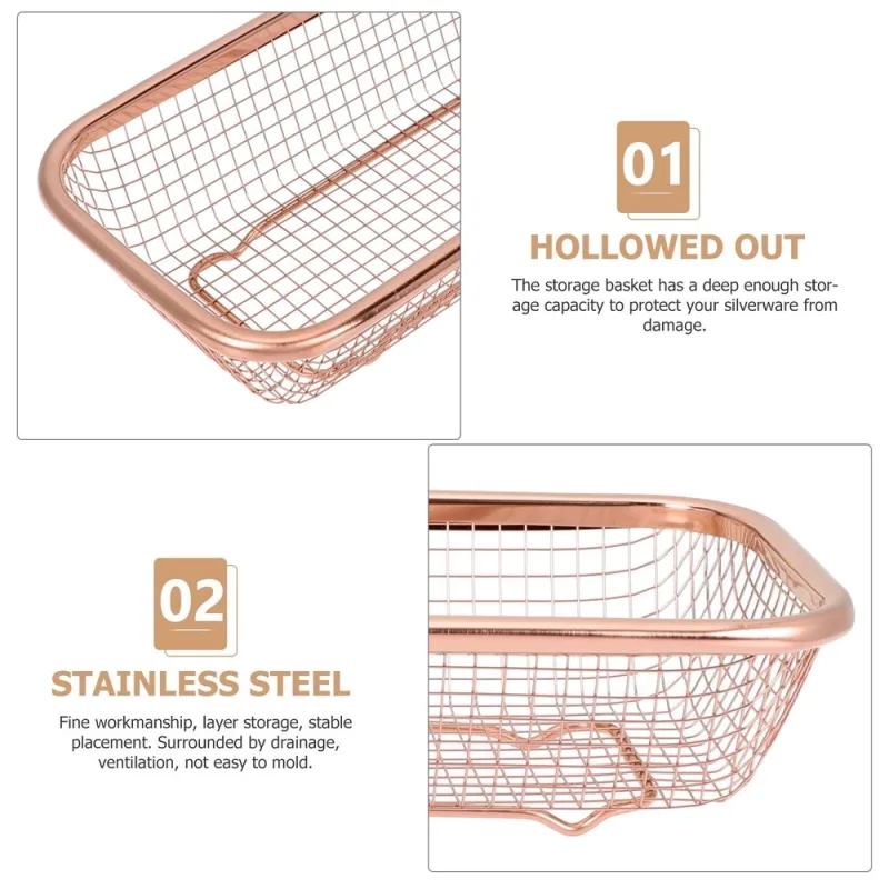 Multi-Function Golden Cutlery Storage Basket with Drainage for Kitchen Organization