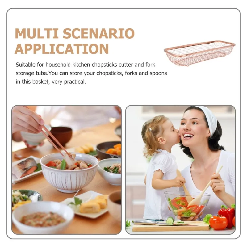 Multi-Function Golden Cutlery Storage Basket with Drainage for Kitchen Organization