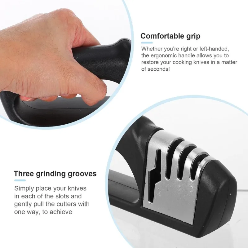 1Pc Black Adjustable Knives Sharpener Tool with Ergonomic Handle for Home Use