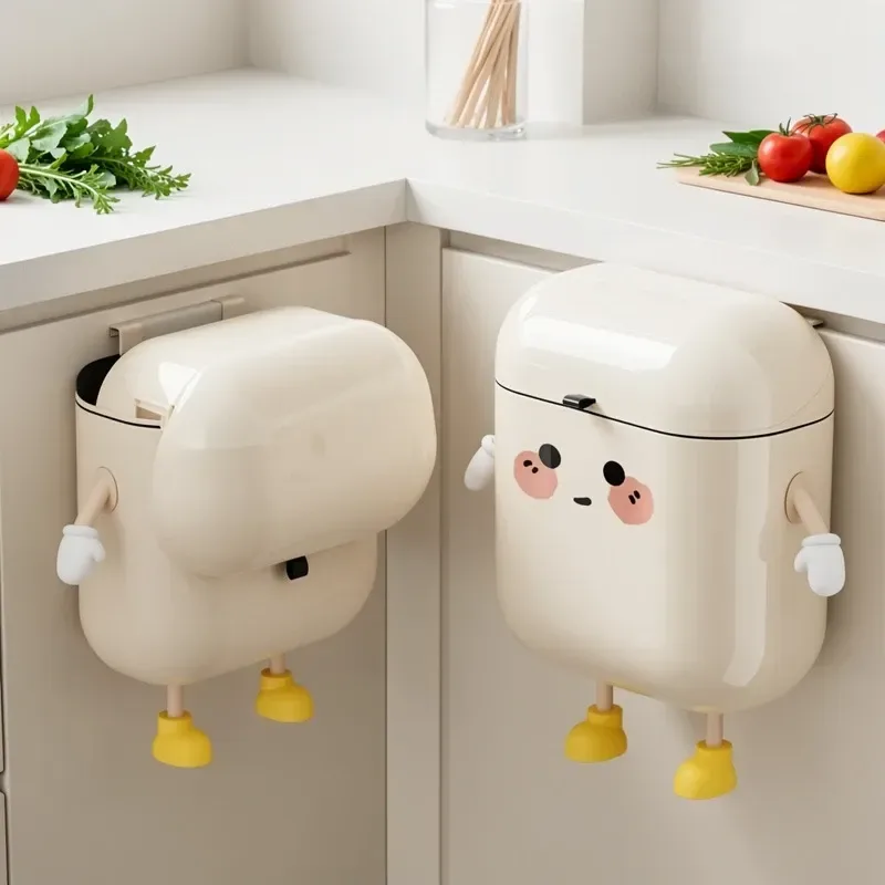 12L/Cute Wall-Mounted Trash Can with Lid, Odor Proof & No Drill Hanging Bin for Kitchen & Bathroom, Large Capacity, Perfect Housewarming Gift