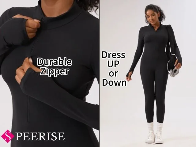 Long-sleeve Zip-up Bodysuit for Yoga, Workout, and Everyday Versatile Wear – XL