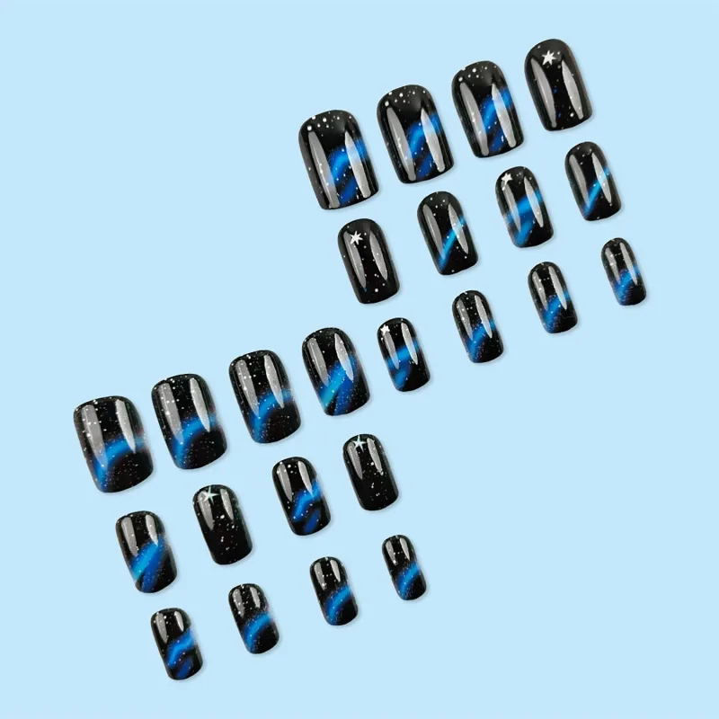 24pcsStarry Galaxy Press-On Nails for Parties, Daily Wear, and Special Occasions (Black)