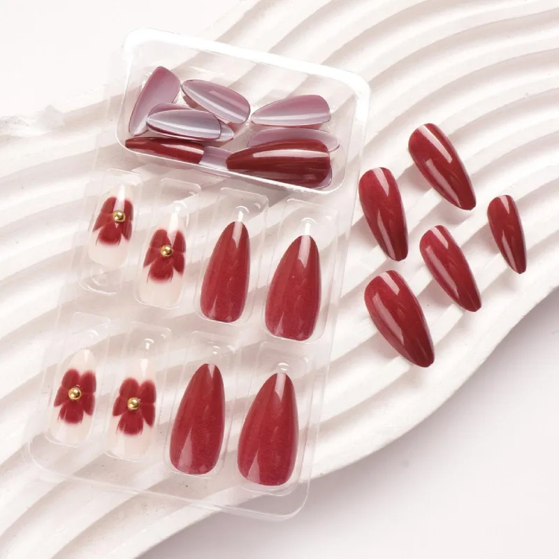 24pcsStunning Press-On Nails for Every Occasion – Easy to Apply, Flawless Finish (Deep Red)