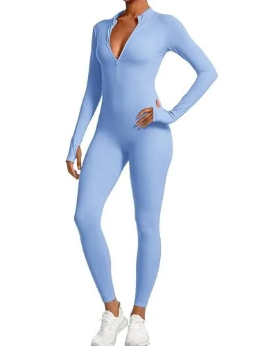 Long-Sleeve Zip-Up Bodysuit for Yoga, Workout, Casual Wear & Everyday Styling – S