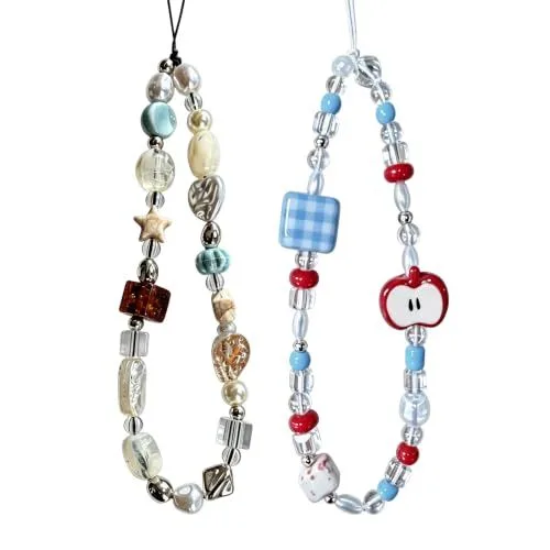 2-Piece Beaded Wrist Straps for Phone, Camera, Bag and Keychains (Red)