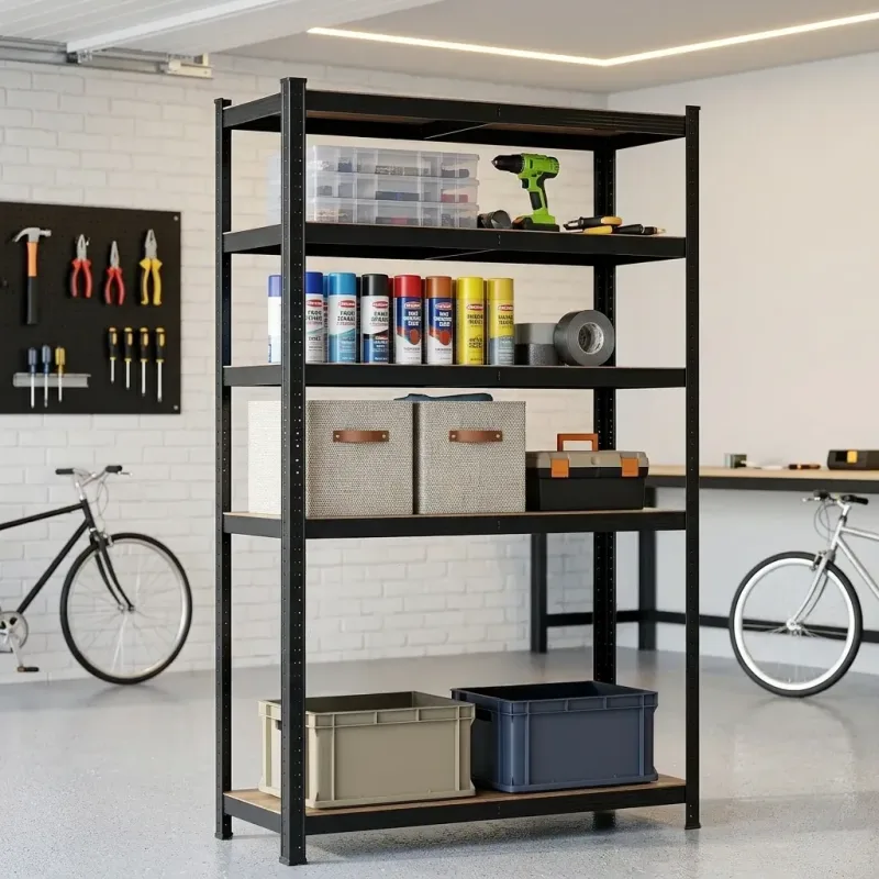 CARLA HOME 5 Tier Steel Shelving Unit – Garage Storage Shelf – Black – Modern