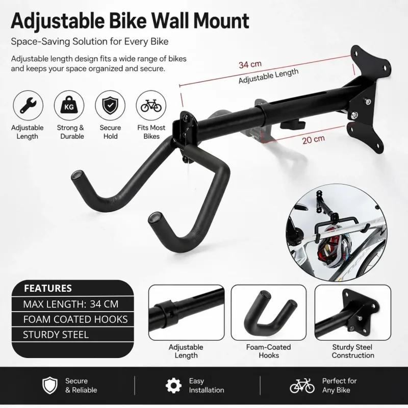 CARLA HOME Wall Mount Bike Rack, Adjustable Foldable Hanger, Garage Storage