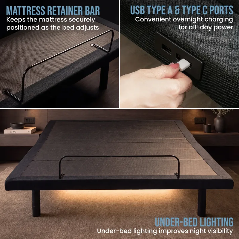 Therapedic Versa Electric Double Adjustable Bed Base Frame with Massage Dual Motor Zero Gravity & Wireless Remote
