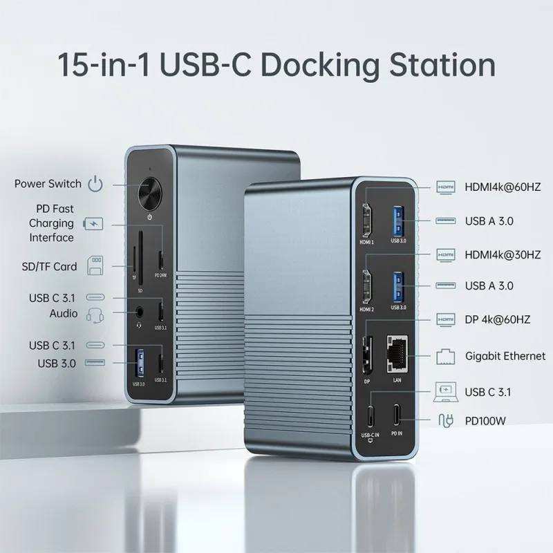 ACASIS DS-7A15 15-in-1 USB-C Dock Triple 4K HDMI DP 10Gbps PD Docking Station