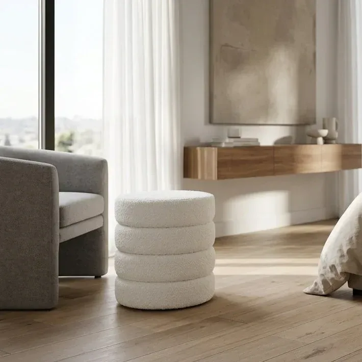 Interior Ave - Cleo White Boucle Ottoman Interior Ave - Cleo White Boucle Ottoman