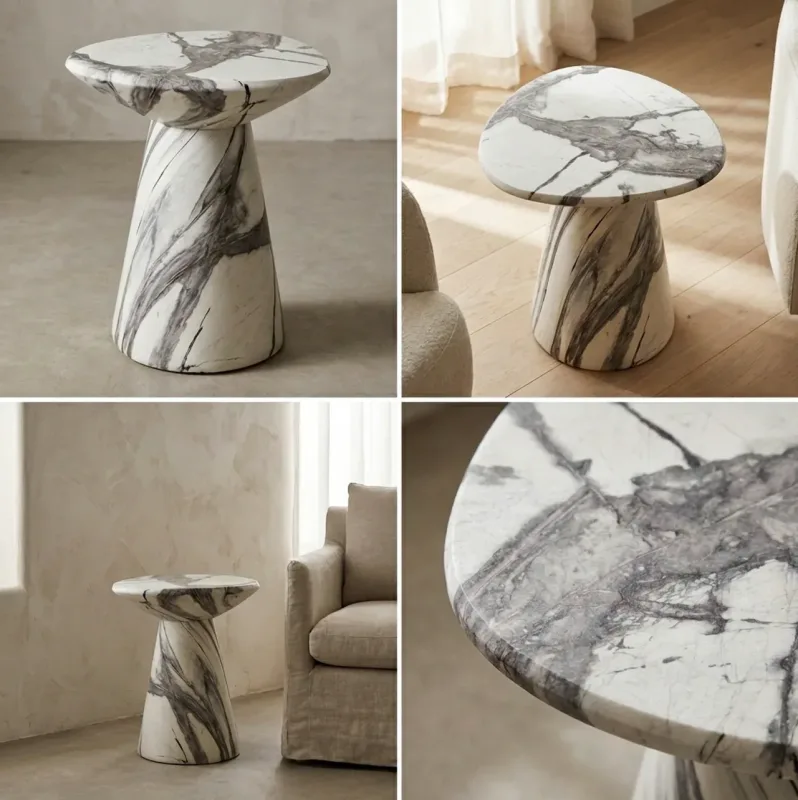 Interior Ave – Veneta Stone Side Table – Panda Marble Finish