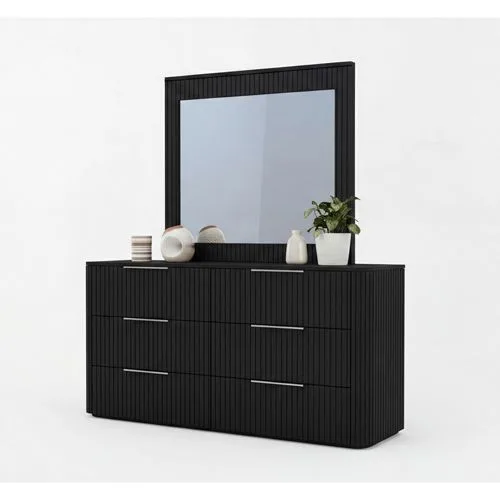 Solid Rubber Wood Dresser with Mirror in Black colour