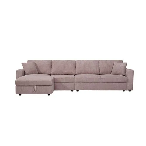 5-Piece Modular Corduroy Sofa with Storage Chaise – Pink