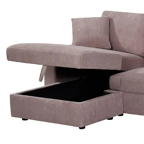 5-Piece Modular Corduroy Sofa with Storage Chaise – Pink