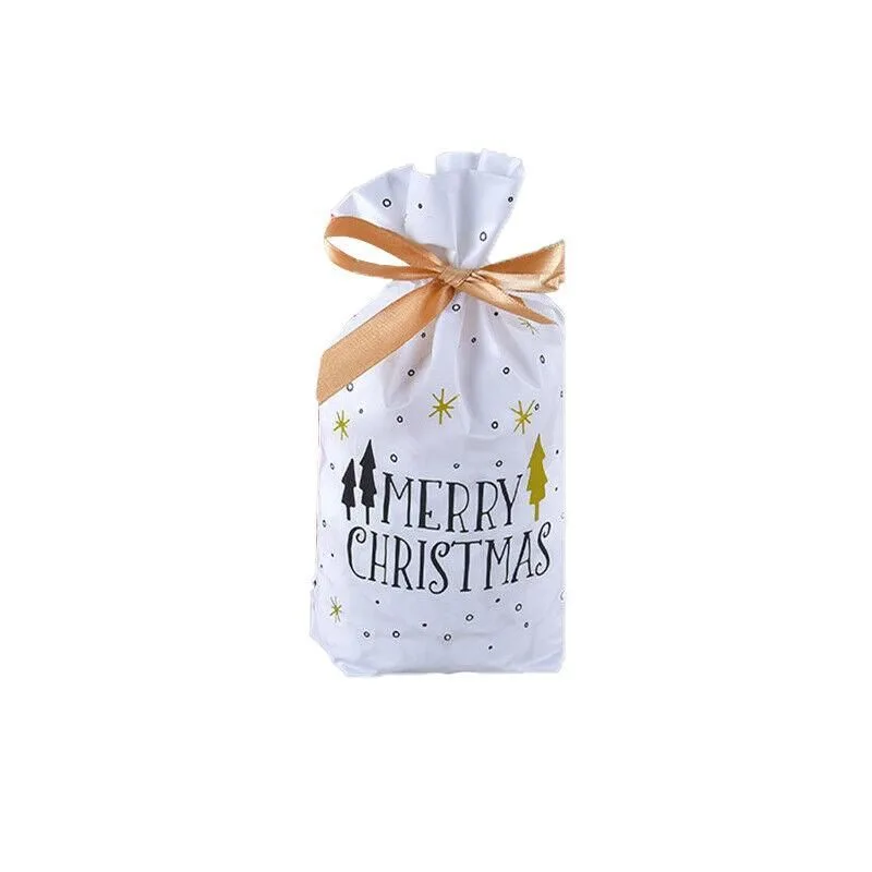 10pcs Christmas Candy Bags Gift Treat Drawstring Pouches Biscuit Cookie Packaging – 10Pcs – 10pcs Bag-Merry Christmas