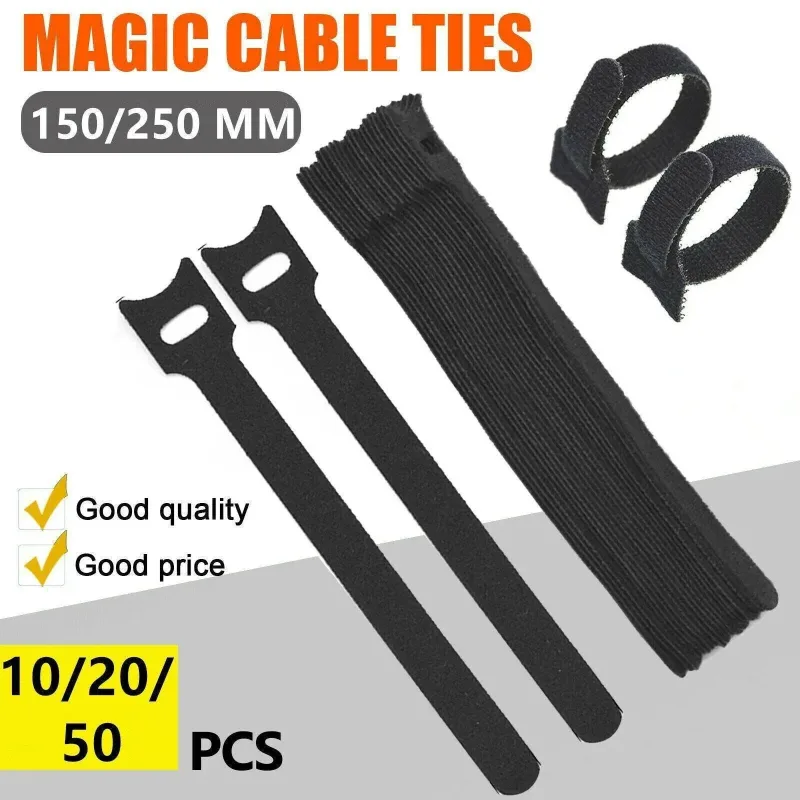10/20/50PCS Reusable Hook and Loop Cable Ties Nylon Wire Cord Strap Organizer – 150 mm* – 150 mm* 20 PCS