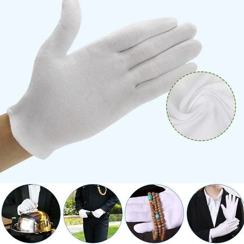 6 Pairs Handling Work Hands Protector Soft Costume Jewellery Cotton White Gloves – M
