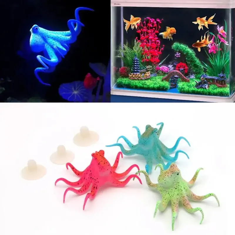 Glowing Aquarium Ornament Simulation Octopus Fish Squid Fish Tank Decoration – Red