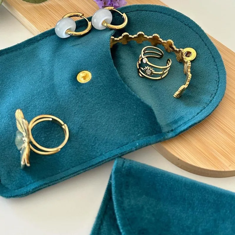 10pcs Velvet Jewelry Pouch Button Closure Thick Soft Ring Necklace Storage Bag – Black