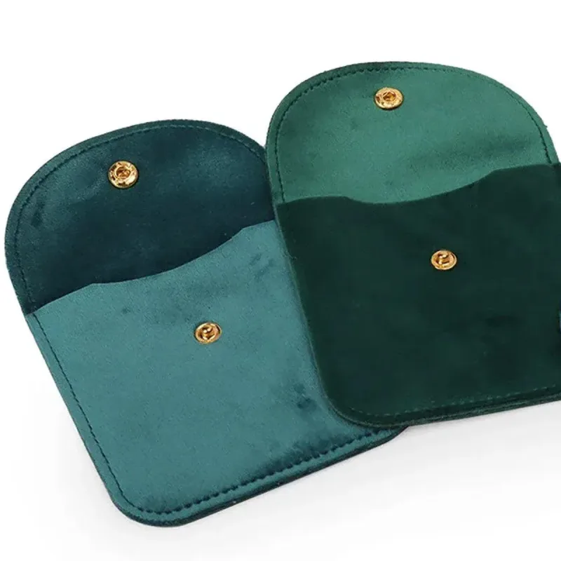 10pcs Velvet Jewelry Pouch Button Closure Thick Soft Ring Necklace Storage Bag – Black