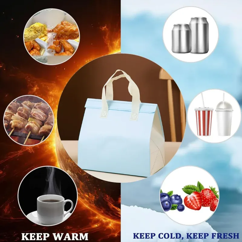 50PCS Blue Takeaway Packaging Bags with Handles and Self-Adhesive Seal – M