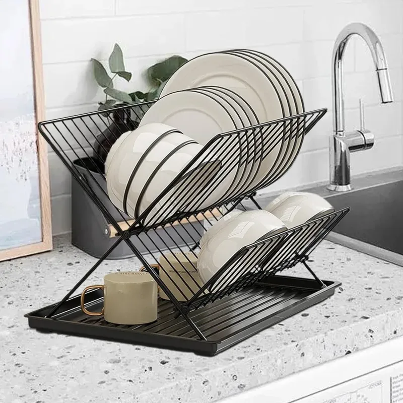 Kitchen Storage Rack Bowl Rack Household Draining Rack Multi-Functional Organizer – Black