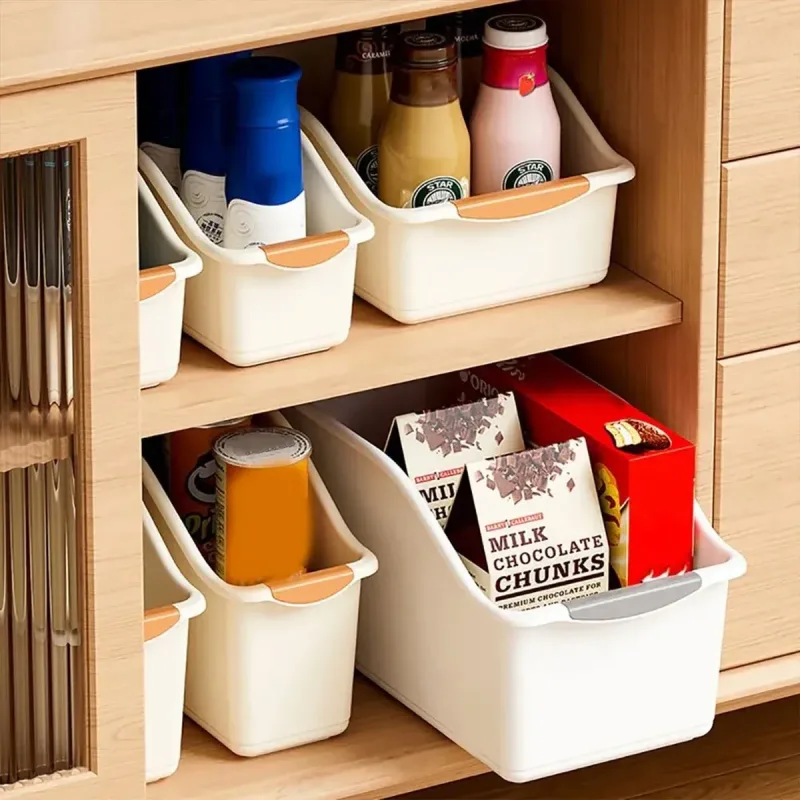 2pcs Cabinet Storage Box Miscellaneous Organizer Household Container Plastic Bin – L-Beige