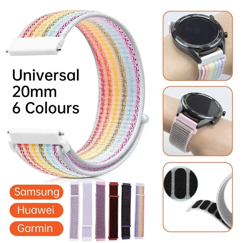 20mm Nylon Braided Sport Loop Velcro Watch Band Strap Compatible Replacement – White