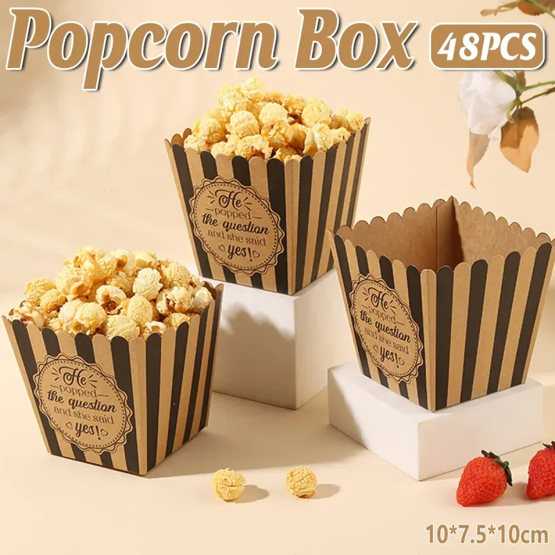 48pcs Popcorn Boxes Striped Paper Retro Candy Containers Movie Party Birthday