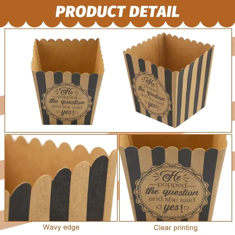 48pcs Popcorn Boxes Striped Paper Retro Candy Containers Movie Party Birthday