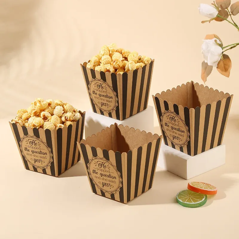 48pcs Popcorn Boxes Striped Paper Retro Candy Containers Movie Party Birthday