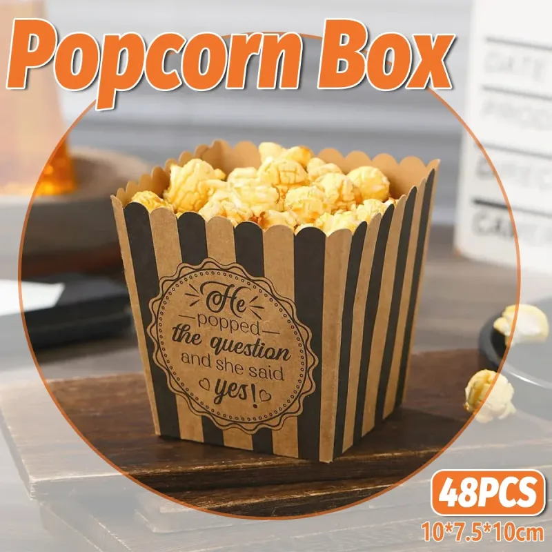 48pcs Popcorn Boxes Striped Paper Retro Candy Containers Movie Party Birthday