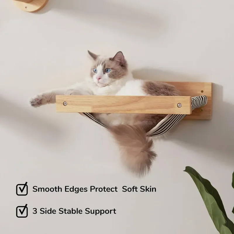 Solid Wood Wall Mounted Cat Hammock Pet Bed for Indoor Cats