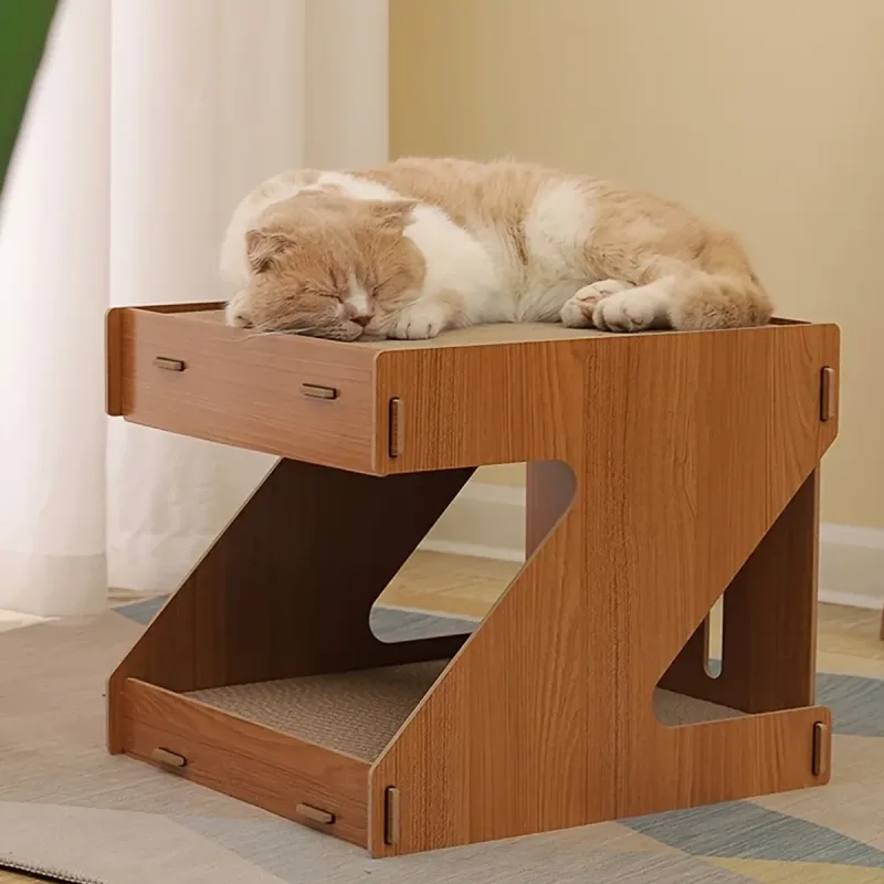 Solid Wood Cat Scratching Board Integrated Vertical Double-layer Cat House
