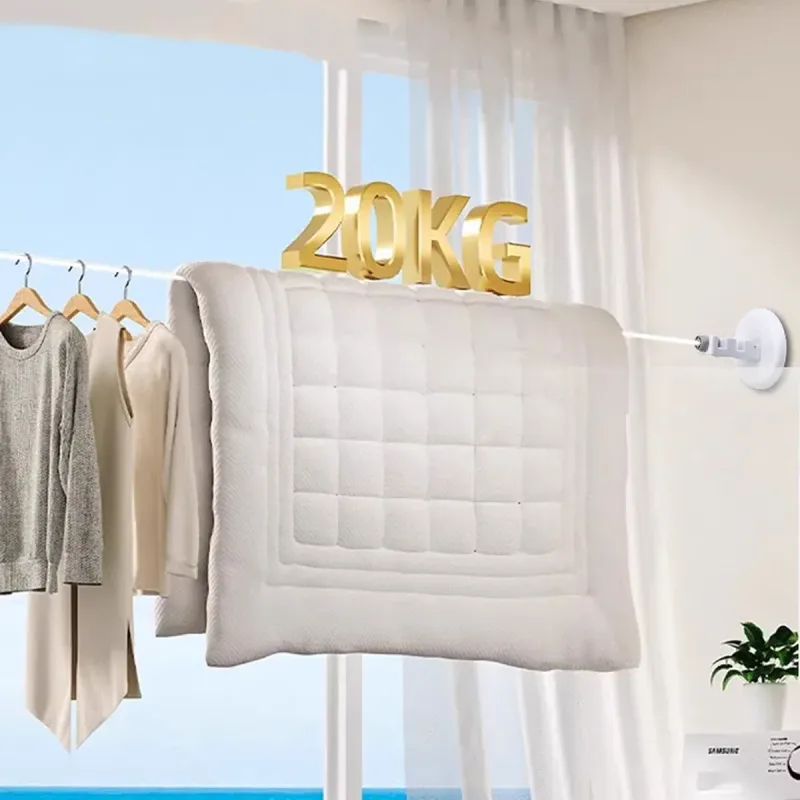 5m or 10m Wall-Mounted Suction Cup Clothesline Retractable Durable Sturdy Laundry – 5m