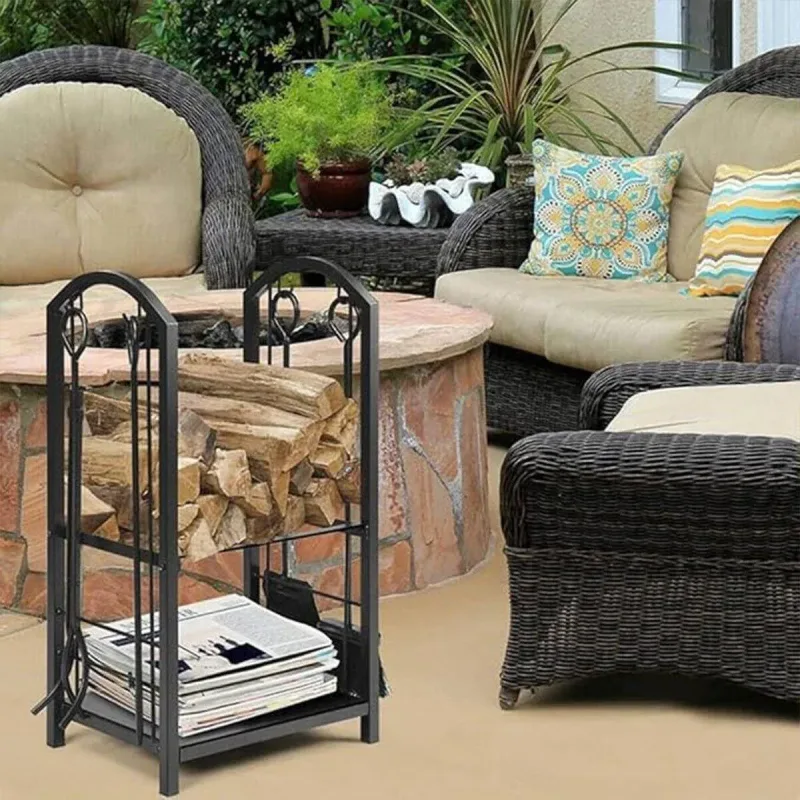 5-Piece Firewood Storage Rack and Fireplace Tool Set