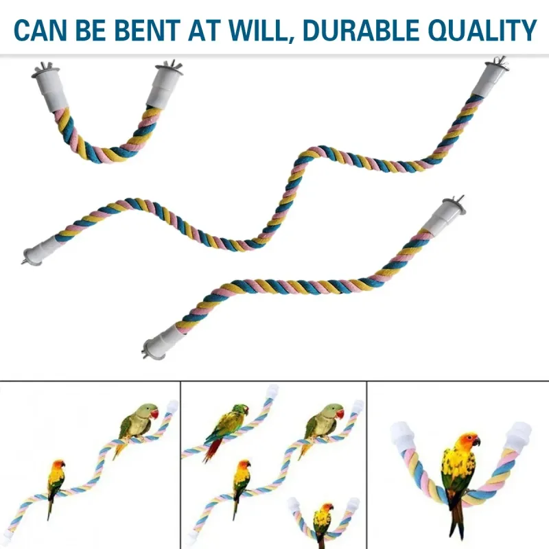 U Shaped Parrot Cotton Rope Climbing Toy Perch Stand for Bird Cage – 100cm