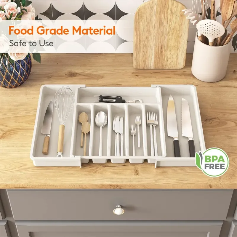 Portable Tableware Storage Box Telescopic Household Storage Tray Organizer