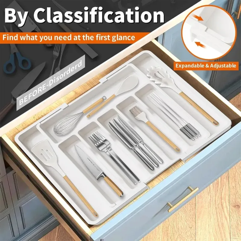 Portable Tableware Storage Box Telescopic Household Storage Tray Organizer