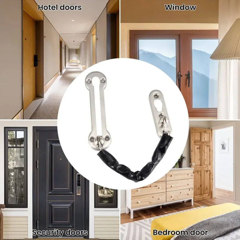 Home Security Door Chain Stainless Steel Guard Slide Screws Front Secure Catch – Black