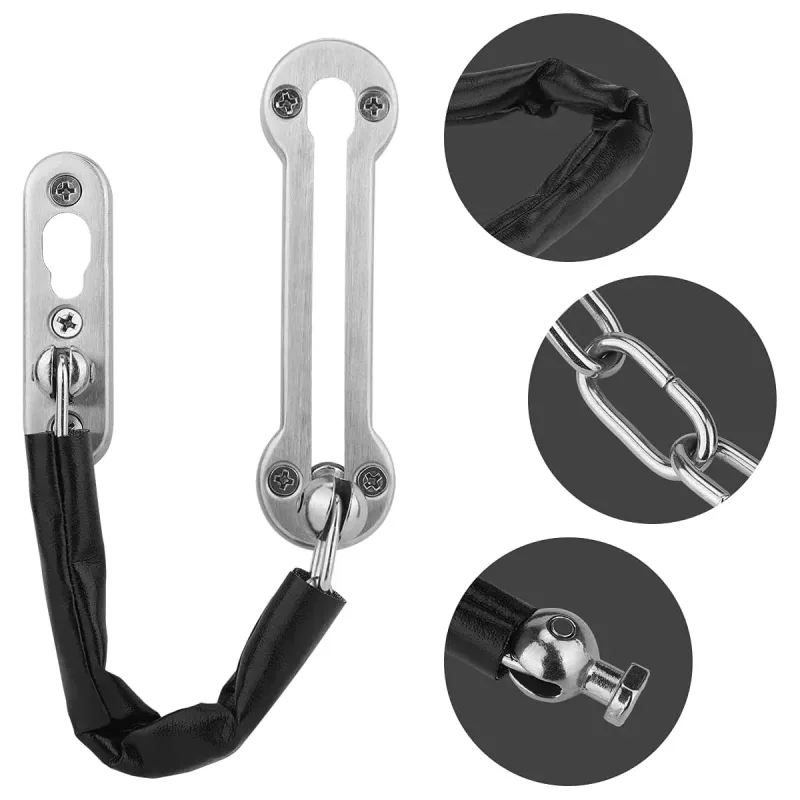 Home Security Door Chain Stainless Steel Guard Slide Screws Front Secure Catch – Black