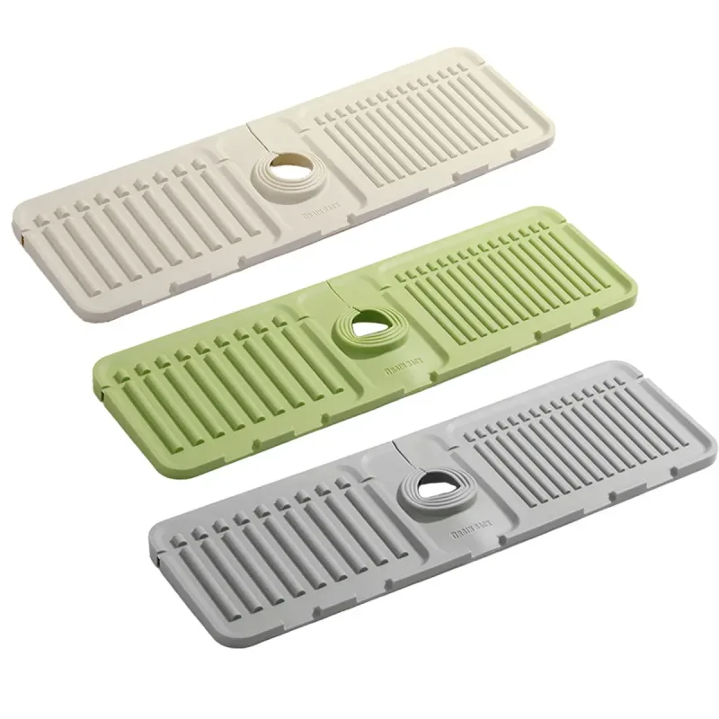 Faucet Draining Pad Narrow Sink Splash Guard Mat for Washbasin Water Catcher – Green