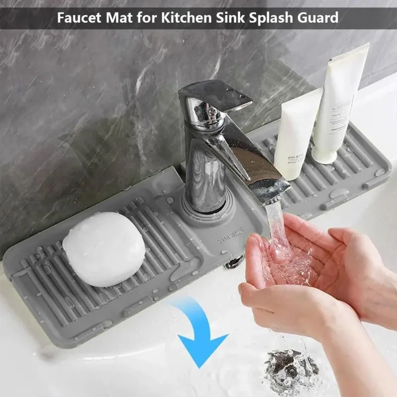 Faucet Draining Pad Narrow Sink Splash Guard Mat for Washbasin Water Catcher – Green