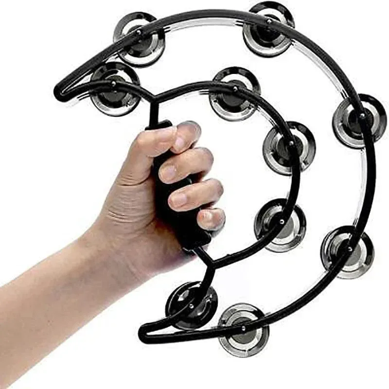 Double Half Moon Tambourine Handheld Musical Percussion Instrument Bell Drum – Green
