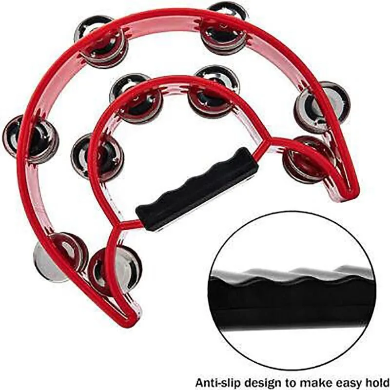 Double Half Moon Tambourine Handheld Musical Percussion Instrument Bell Drum – Green