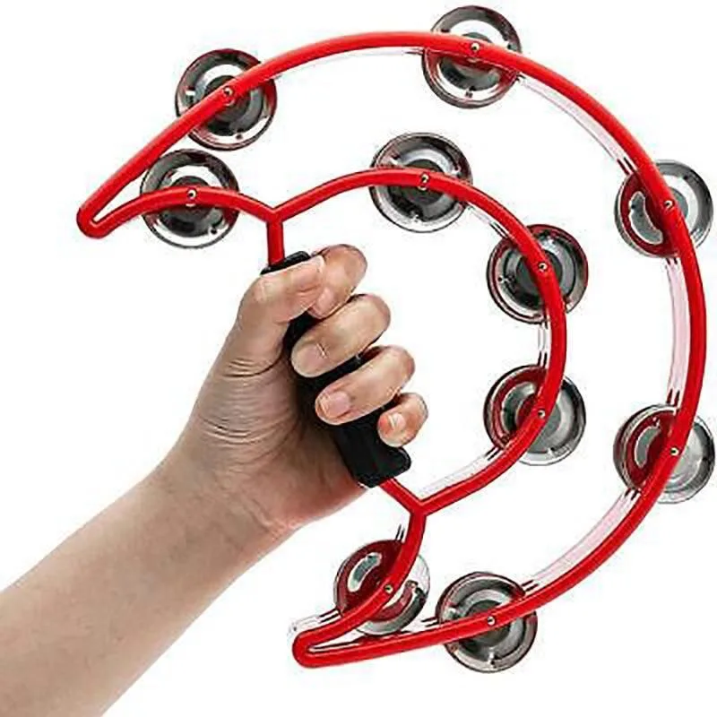 Double Half Moon Tambourine Handheld Musical Percussion Instrument Bell Drum – Green
